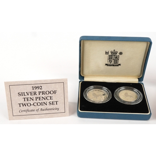 1150 - Two silver proof two coin sets comprising five pence and ten pence, with certificate of authenticity... 
