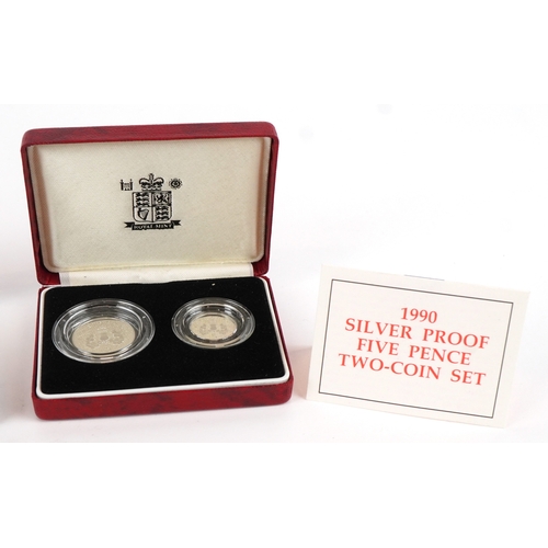 1150 - Two silver proof two coin sets comprising five pence and ten pence, with certificate of authenticity... 