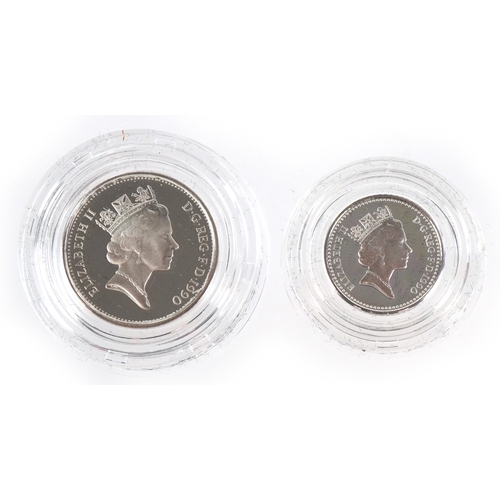 1150 - Two silver proof two coin sets comprising five pence and ten pence, with certificate of authenticity... 