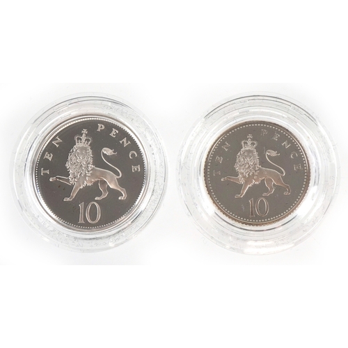 1150 - Two silver proof two coin sets comprising five pence and ten pence, with certificate of authenticity... 