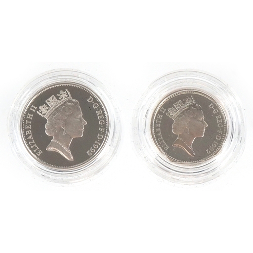 1150 - Two silver proof two coin sets comprising five pence and ten pence, with certificate of authenticity... 