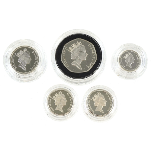 1148 - Five Royal Mint silver proof Piedfort silver coins including two one pound coins, fifty pence commem... 