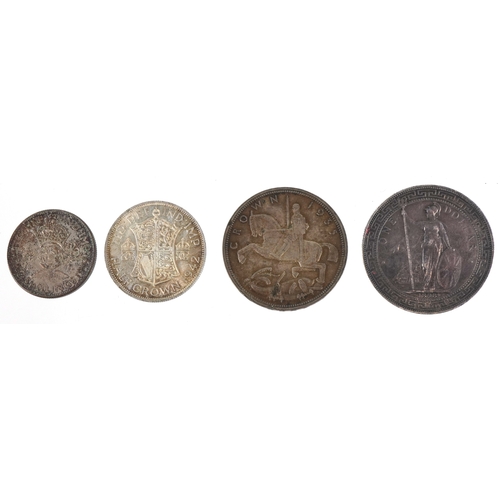 1093 - Three British pre 1947 silver coins comprising 1935 Rocking Horse crown, 1942 half crown and a 1944 ... 