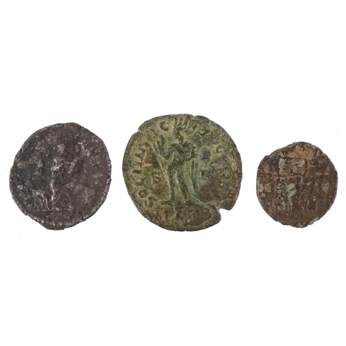 1083 - Three Roman coins, a silver denarius with Julia Domner, wife of Emperor Septimius Severus and two br... 