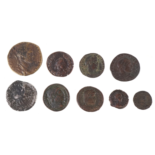 1106 - A Roman Philip I AD244-247 silver Antoninianus, 21.5mm in diameter, 3.3g together with eight bronze ... 