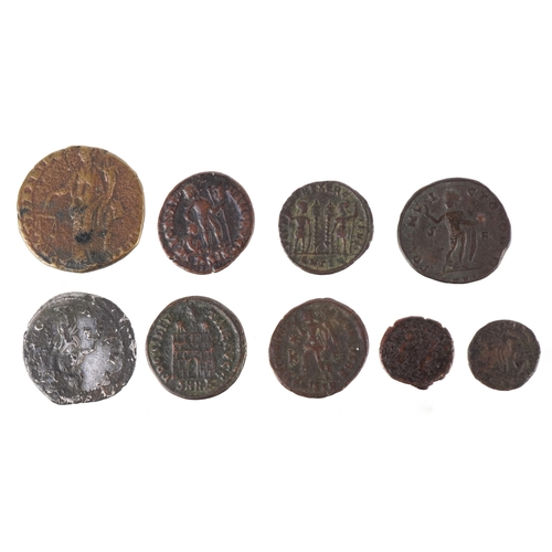 1106 - A Roman Philip I AD244-247 silver Antoninianus, 21.5mm in diameter, 3.3g together with eight bronze ... 