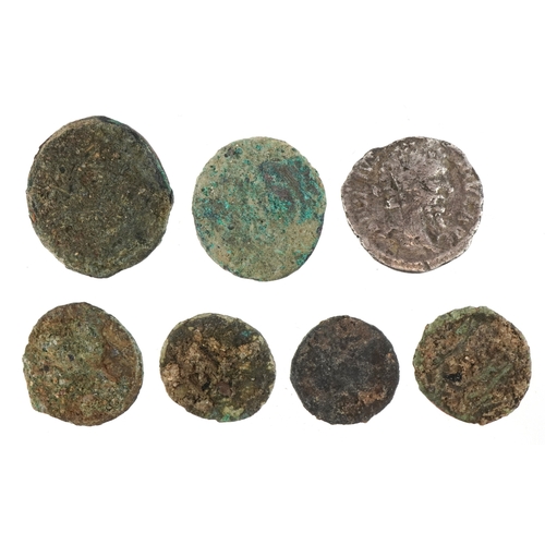 1103 - A Roman silver denarius, possibly Septimius Severus AD193-211, 18mm in diameter, 2.9g together with ... 