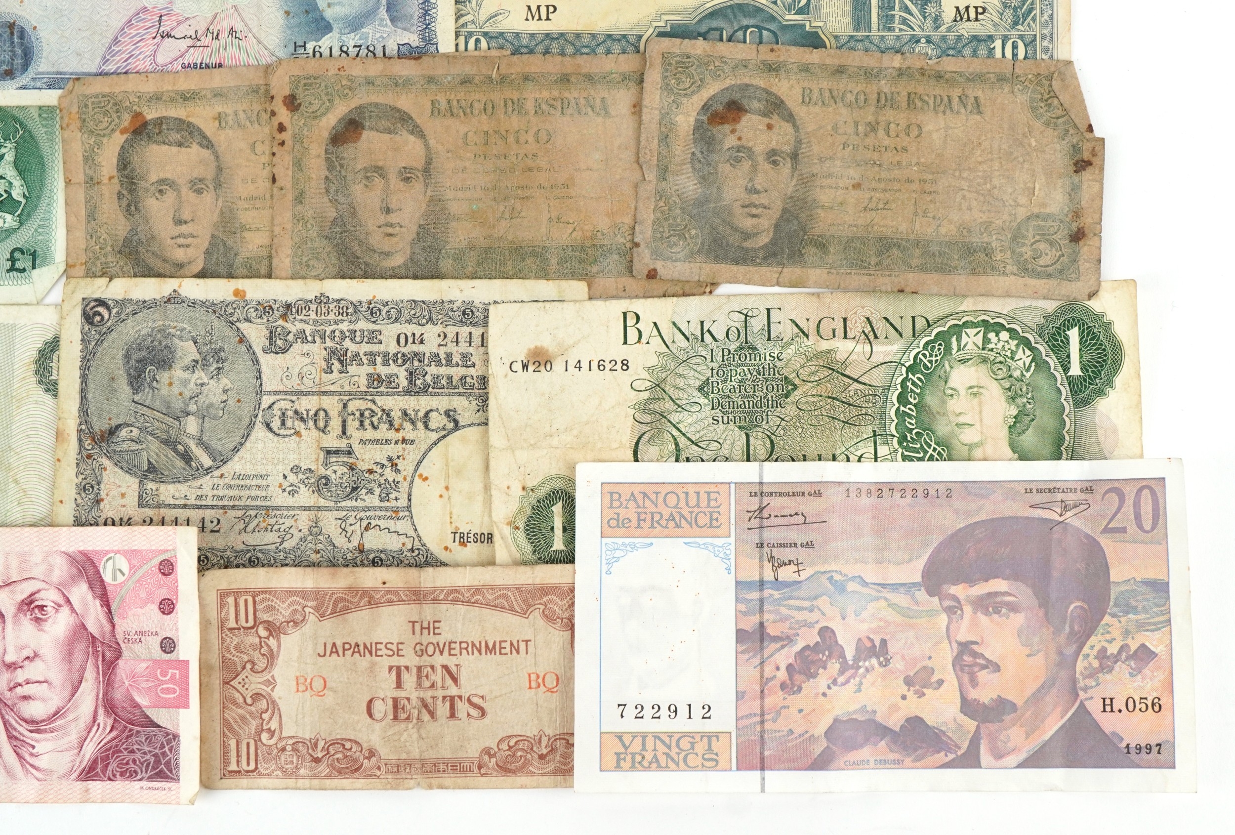 Vintage British and world banknotes including six 1960s ten shilling ...