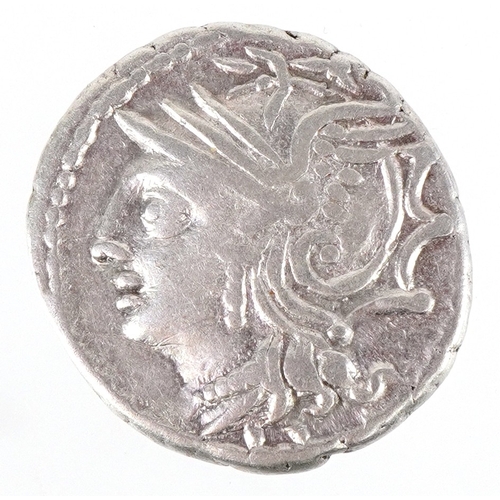 1076 - A Roman Republic circa 104 BC Lucius Appuleius Saturninus silver denarius coin, 19mm in diameter, 3.... 