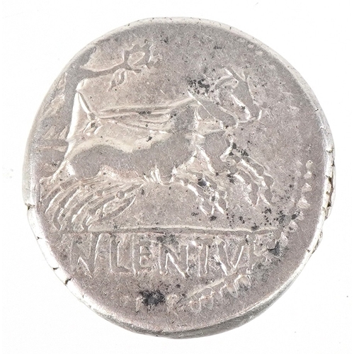 1091 - A Roman Republic circa 88BC Cornelius Lentulus silver denarius having Mars facing right to the obver... 