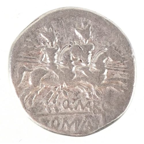 1075 - A Roman Republic circa 148BC Quintus Marcius Libo silver denarius, helmeted head of Roma facing righ... 