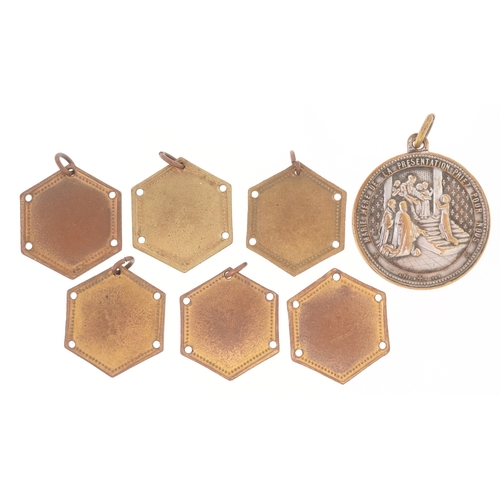 1837 - Seven ecclesiastical metal medallions, the largest 3.2cm in dameter.