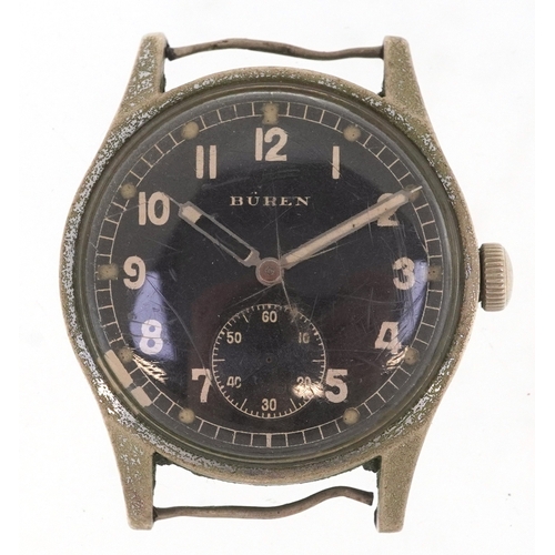 2756 - Buren, a gentlemen's military interest manual wind wristwatch, the case numbered D23135H, the dial 3... 