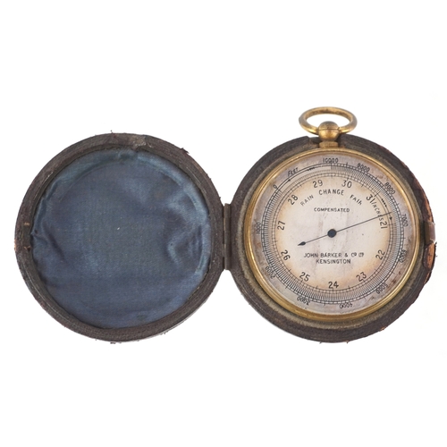 311 - John Barker & Co. of Kensington, a 19th century gilt brass pocket barometer with leather case, 48mm ... 