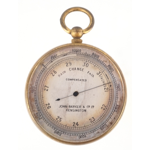 311 - John Barker & Co. of Kensington, a 19th century gilt brass pocket barometer with leather case, 48mm ... 