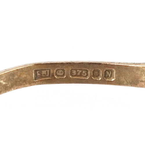 3138 - A 9ct gold cabochon opal and diamond cluster ring, size K, broken, 1.9g.