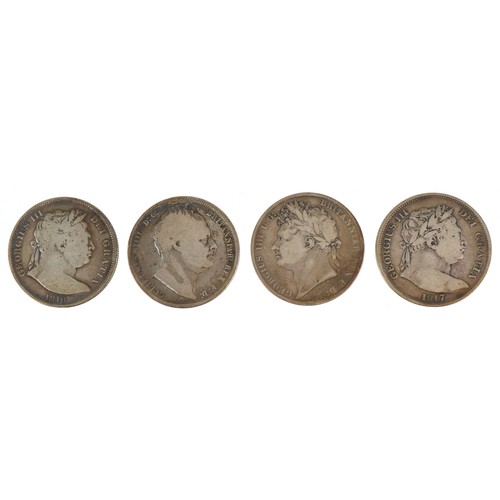 1126 - Four early 19th century silver crowns including George III 1816 and 1817 crowns, George IV 1821 and ... 