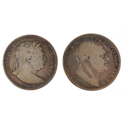 1126 - Four early 19th century silver crowns including George III 1816 and 1817 crowns, George IV 1821 and ... 