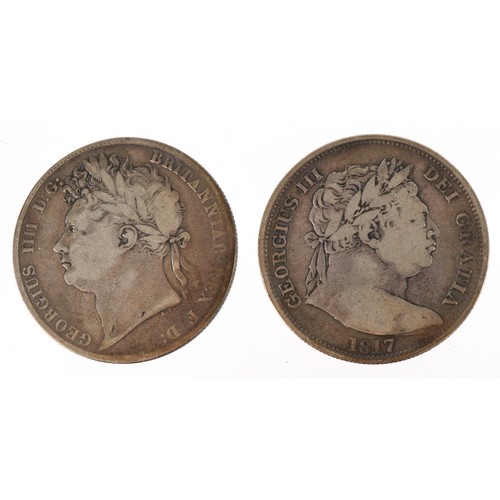 1126 - Four early 19th century silver crowns including George III 1816 and 1817 crowns, George IV 1821 and ... 