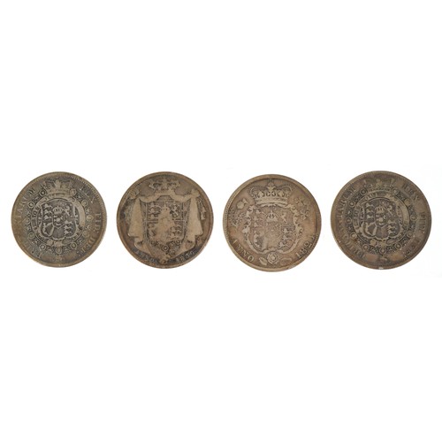 1126 - Four early 19th century silver crowns including George III 1816 and 1817 crowns, George IV 1821 and ... 