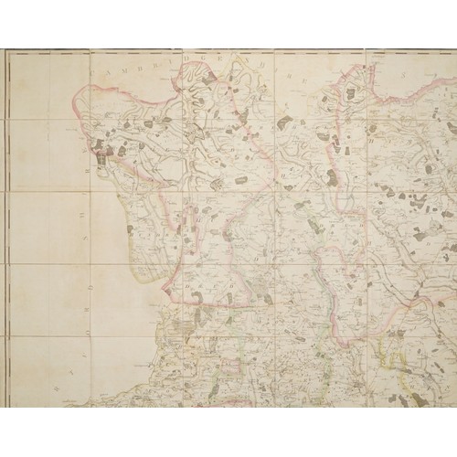 1317 - A large 18th century linen backed map of Essex by John Chapman and Peter André dated 1777, in four p... 