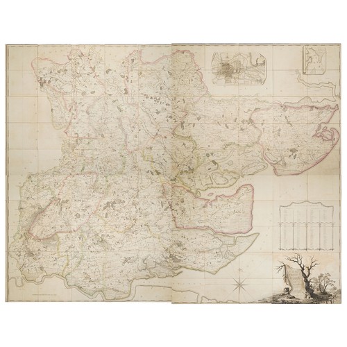1317 - A large 18th century linen backed map of Essex by John Chapman and Peter André dated 1777, in four p... 