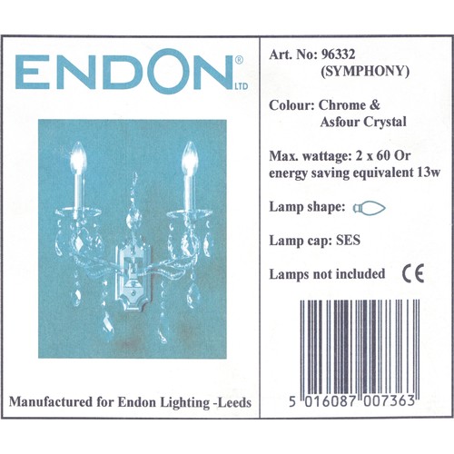 1878 - Three as new Endon glass and chrome wall lights.