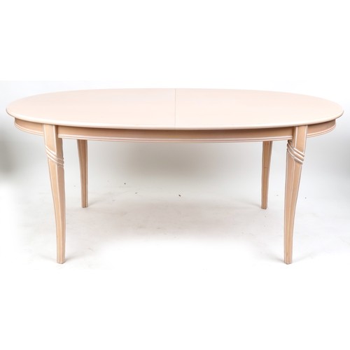 2175 - A modern suite of pink painted dining room furniture comprising a side cabinet, corner cabinet, tabl... 