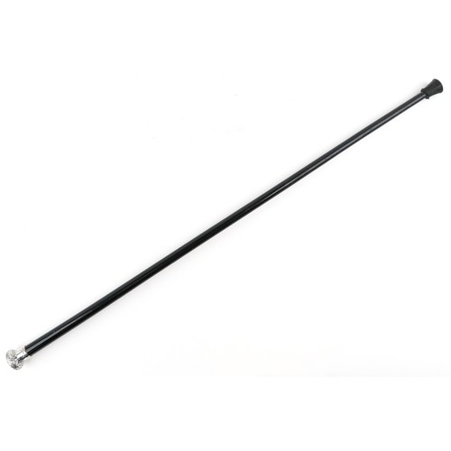 424 - A George V ebonised walking stick with embossed silver handle, J S & Co. maker's mark, Birmingham 19... 