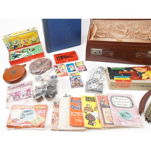 1804 - Antique and later sundry items including a travelling vanity case, card games, a child's sewing mach... 
