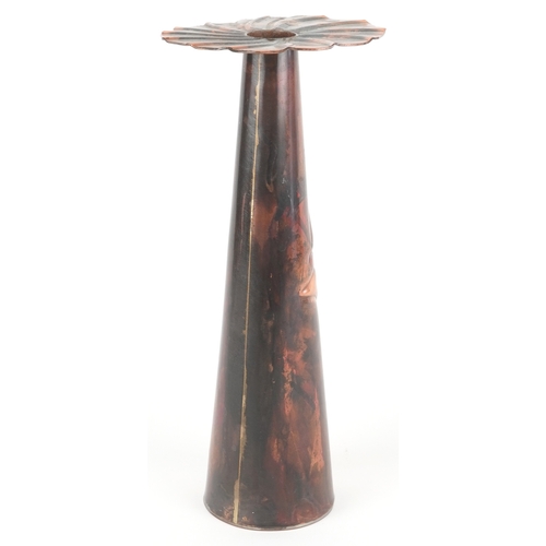 Sam Fanaroff, an Arts & Crafts style copper vase having a fluted spiral top, initialled SF to the ba... 
