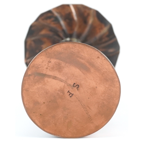  Sam Fanaroff, an Arts & Crafts style copper vase having a fluted spiral top, initialled SF to the ba... 