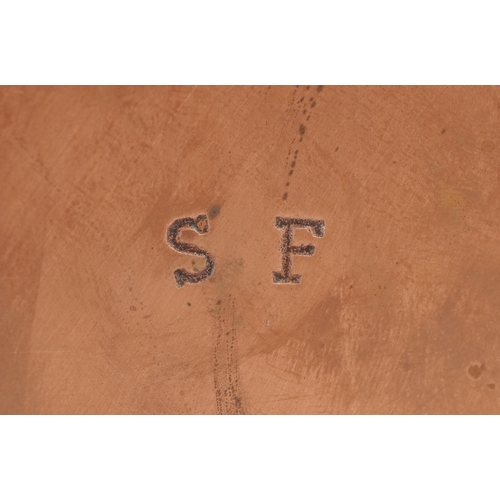  Sam Fanaroff, an Arts & Crafts style copper vase having a fluted spiral top, initialled SF to the ba... 