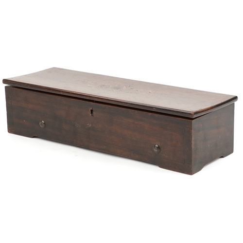 45 - A late 19th century Swiss rosewood and boxwood line inlaid cased cylinder music box, 13cm H x 53cm W... 