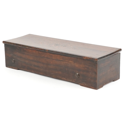 45 - A late 19th century Swiss rosewood and boxwood line inlaid cased cylinder music box, 13cm H x 53cm W... 
