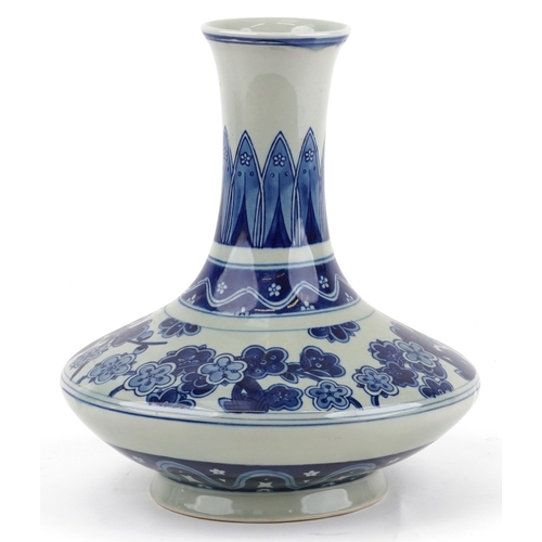 161 - A Chinese blue and white porcelain vase, hand painted with a floral border, bearing four character m... 