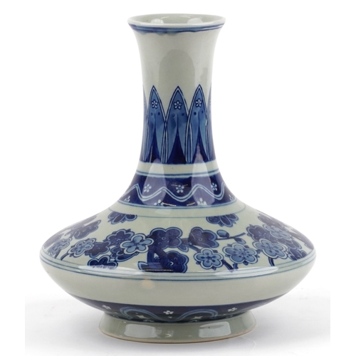 161 - A Chinese blue and white porcelain vase, hand painted with a floral border, bearing four character m... 