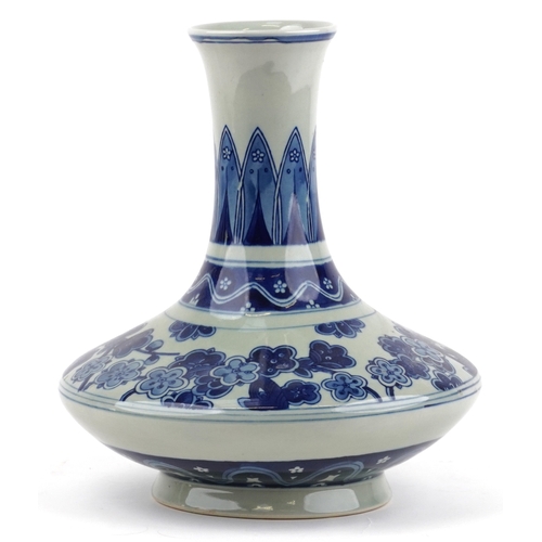 161 - A Chinese blue and white porcelain vase, hand painted with a floral border, bearing four character m... 