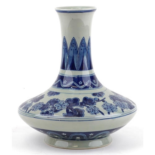 161 - A Chinese blue and white porcelain vase, hand painted with a floral border, bearing four character m... 