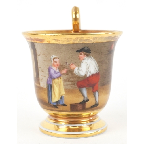  A 19th century French porcelain cabinet cup and saucer by Darte Frères with gilded and hand painted ... 