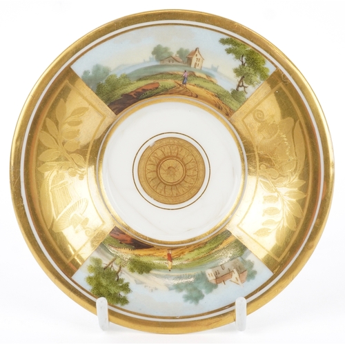  A 19th century French porcelain cabinet cup and saucer by Darte Frères with gilded and hand painted ... 