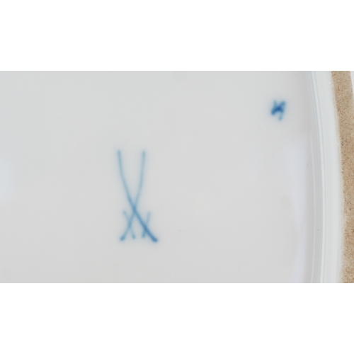 32 - A Meissen porcelain gilded and pierced oval centrepiece bowl with hand painted floral decoration, be... 