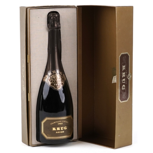 A Bottle of 1985 vintage Krug Brut Champagne with box.