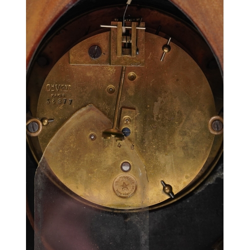 154 - Three Edwardian mahogany mantle clocks, each having a white enamelled dial and black Roman numerals,... 