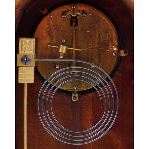 154 - Three Edwardian mahogany mantle clocks, each having a white enamelled dial and black Roman numerals,... 