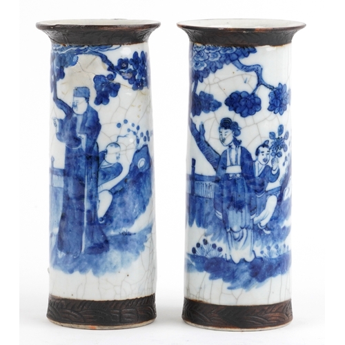 168 - Two Chinese blue and white porcelain vases, each hand painted with figures, character marks to the b... 