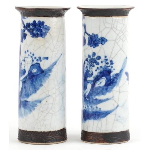 168 - Two Chinese blue and white porcelain vases, each hand painted with figures, character marks to the b... 