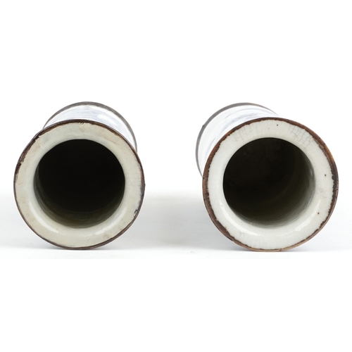 168 - Two Chinese blue and white porcelain vases, each hand painted with figures, character marks to the b... 