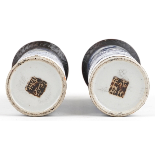 168 - Two Chinese blue and white porcelain vases, each hand painted with figures, character marks to the b... 