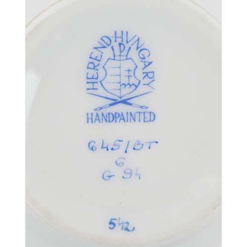 41 - Herend, Hungarian porcelain leaf shaped dishes and milk jug, each with hand painted floral decoratio... 
